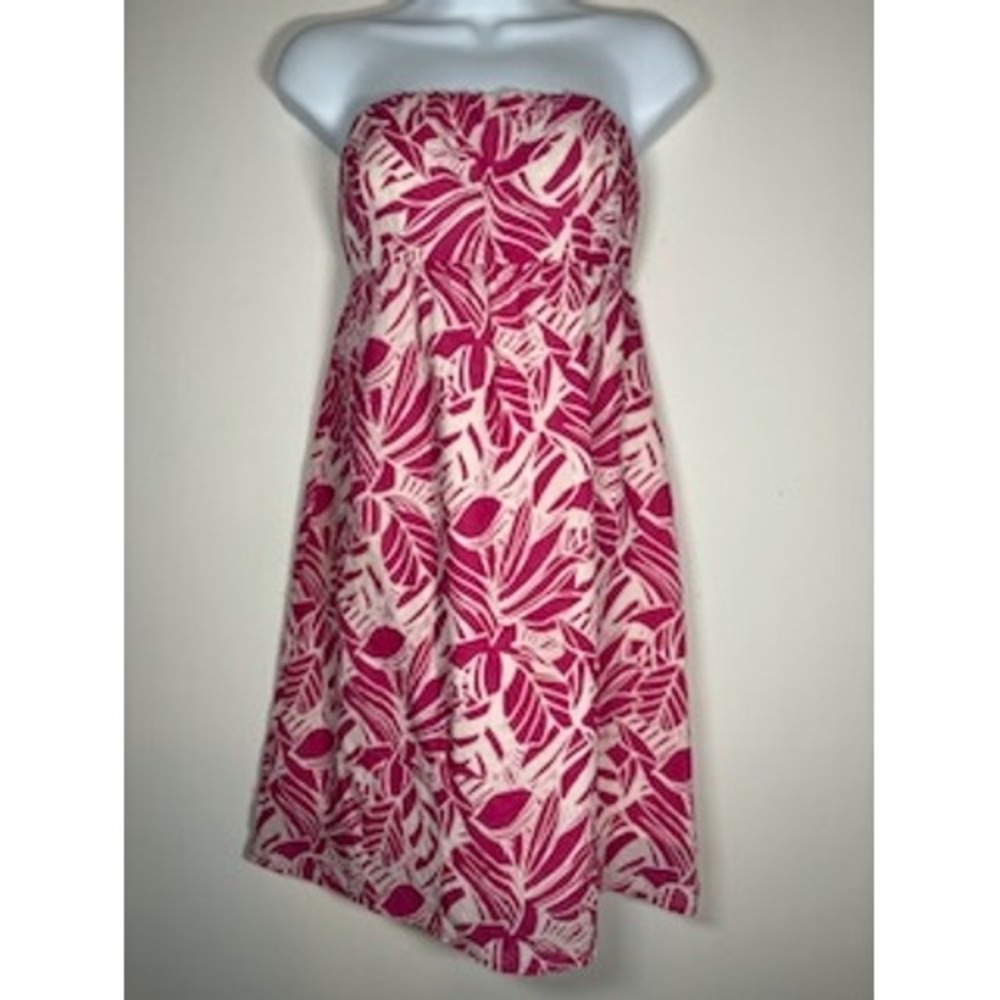 American Eagle Strapless Dress Pink Tropical Smocked Back Sundress Boho Summer